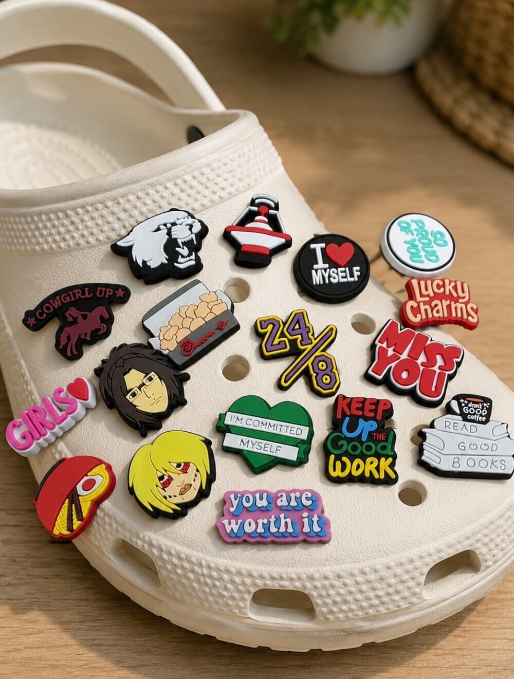 Lot of 17 Croc Charms Jibbitz Pins Cute Anime Quotes & Aesthetic Accessories